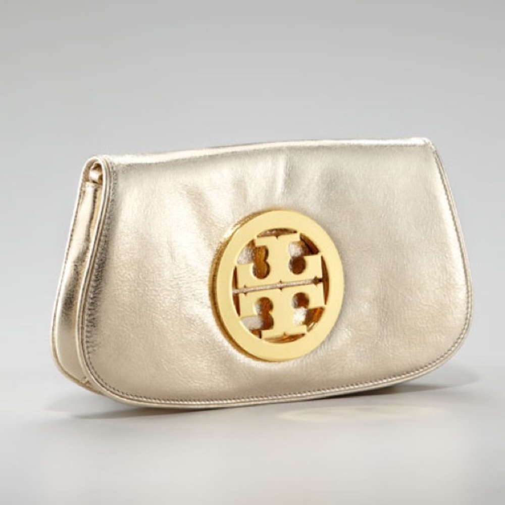 SOLD Tory Burch Metallic Logo Clutch/Crossbody